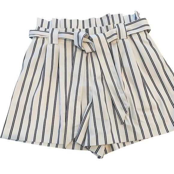 Zara TRF Collection Striped High Rise Tie Belt Paperbag Shorts White Black Small - Picture 1 of 6